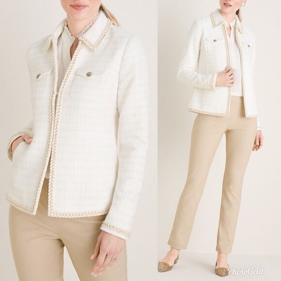 Chico’s Braid-Trimmed Tweed Blazer Jacket - Picture 1 of 9